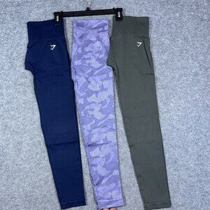 Gymshark Leggings Small Camo Green Blue OG Vital Everyday Seamless Lot of 3